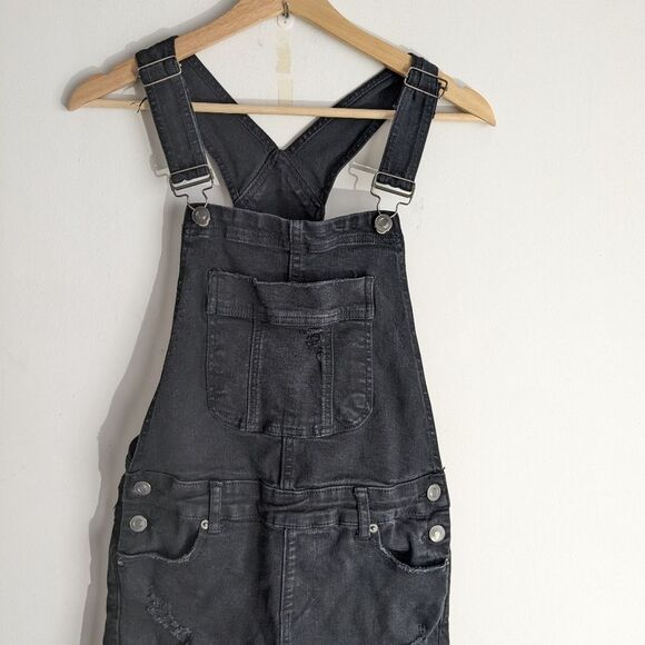 Rue 21 Black Distressed Overalls Shortalls - Picture 3 of 7